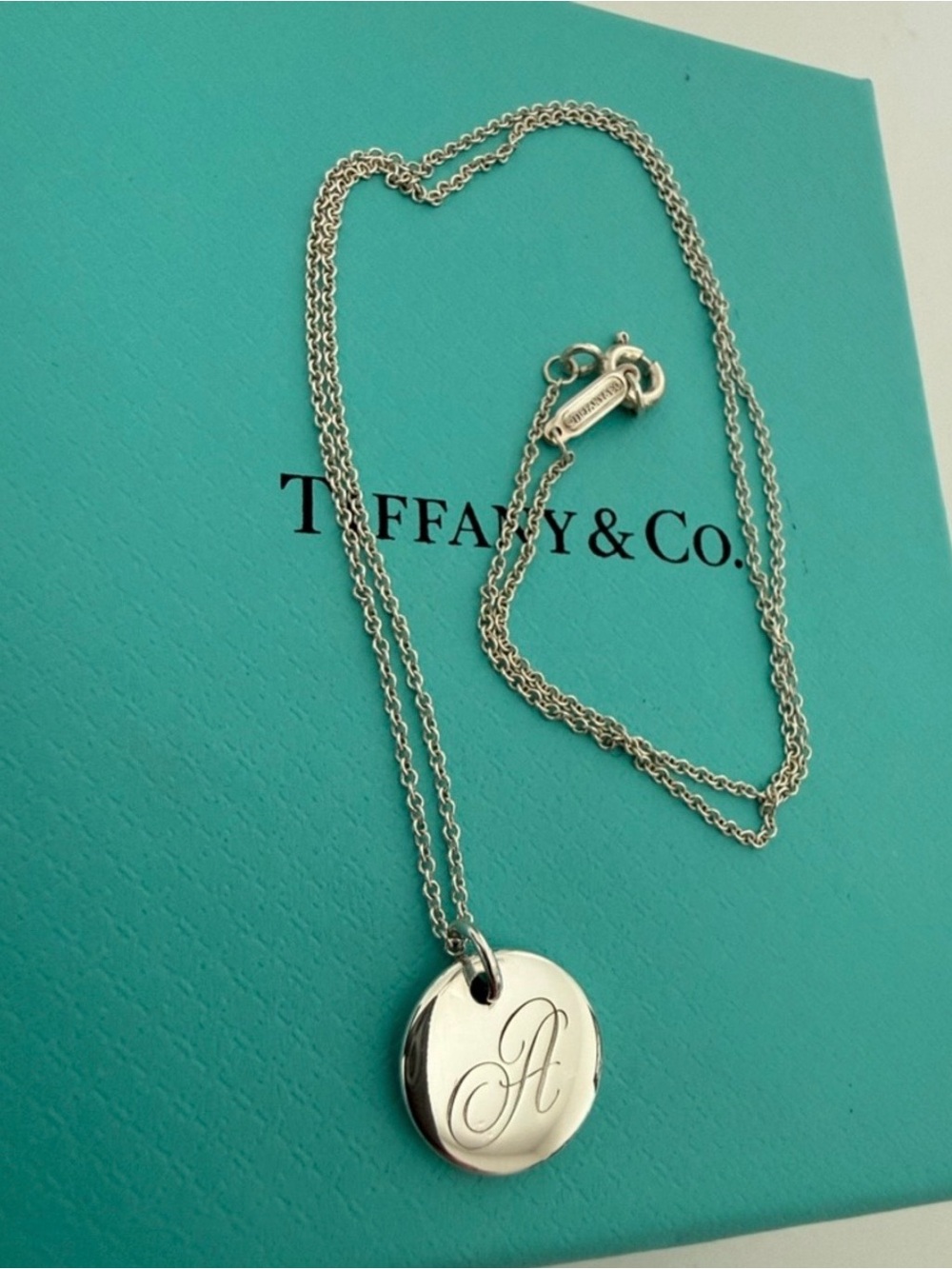 Tiffany & Co. Mini Notes Initial A pendant Necklace - 16” Tiffany chain